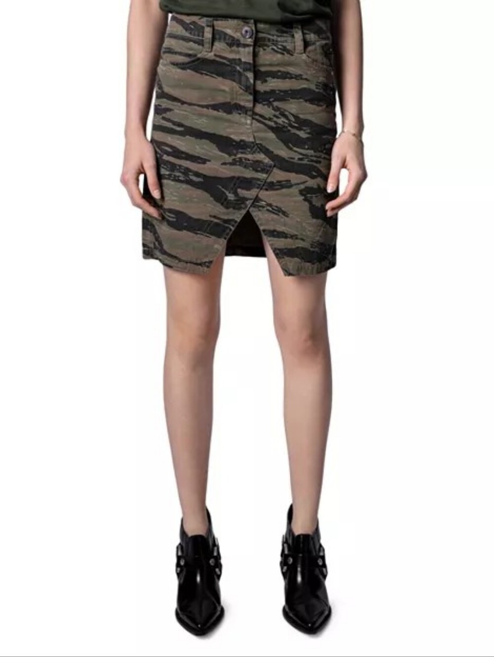 Zadig & Voltaire Jeu Army Green Camouflage Cotton Mini Skirt  NWT Size EU 38